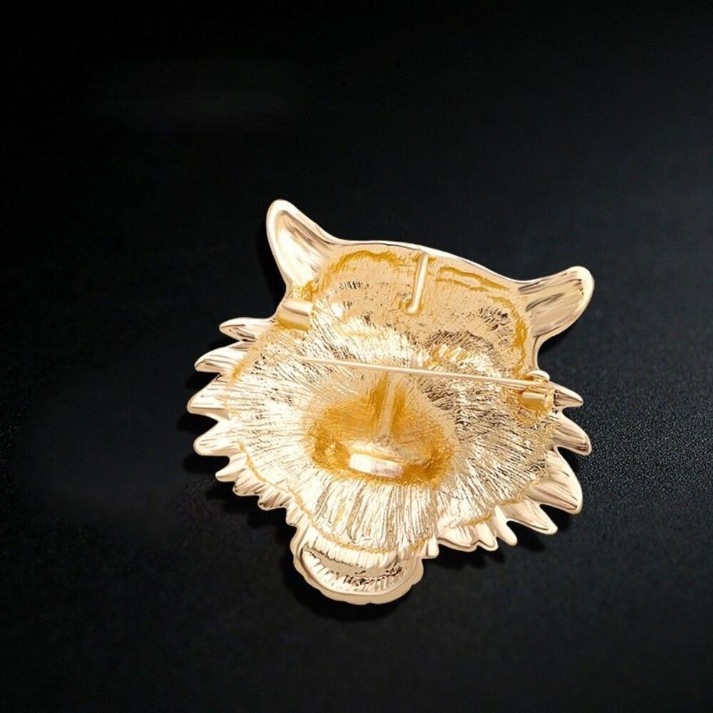 Statement Tiger Head Roaring Brooch Pin Pendant Gold Tone Rhinestone Black Ename - Picture 3 of 6